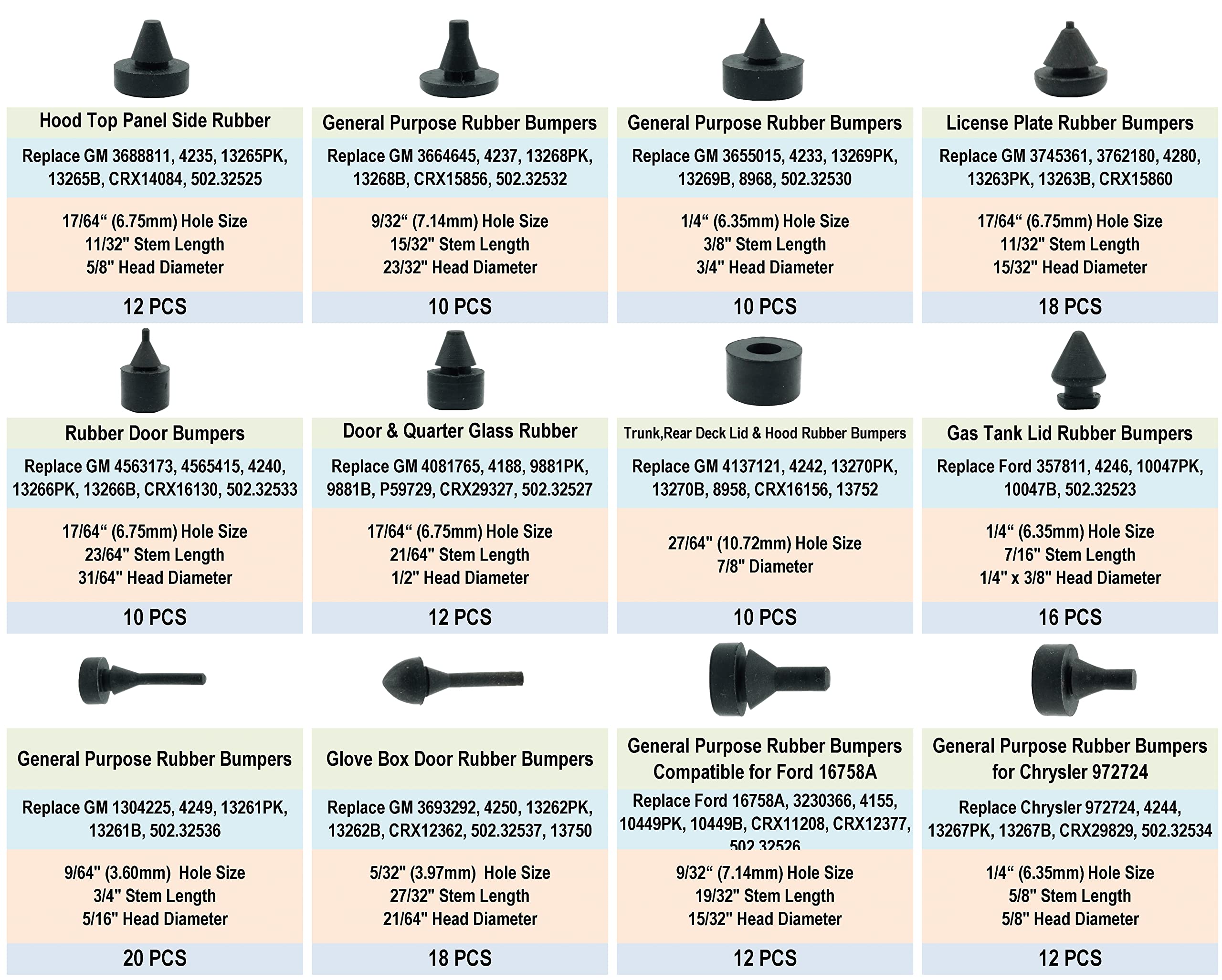 Dsnaduo 160 Pcs Black Rubber Bumper Assortment, Automotive Rubber Bumper Stopper, Rubber Stop Bumper Compatible With Gm Ford And Chrysler Replace 20030, 8210, Fit Many Models